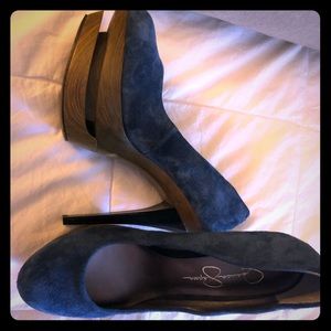 Blue suede pumps